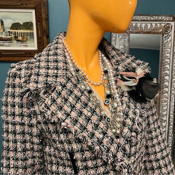 ANTHRO / TRUE MEANING Plaid Fringed Tweed Coat - Picture 4 of 16